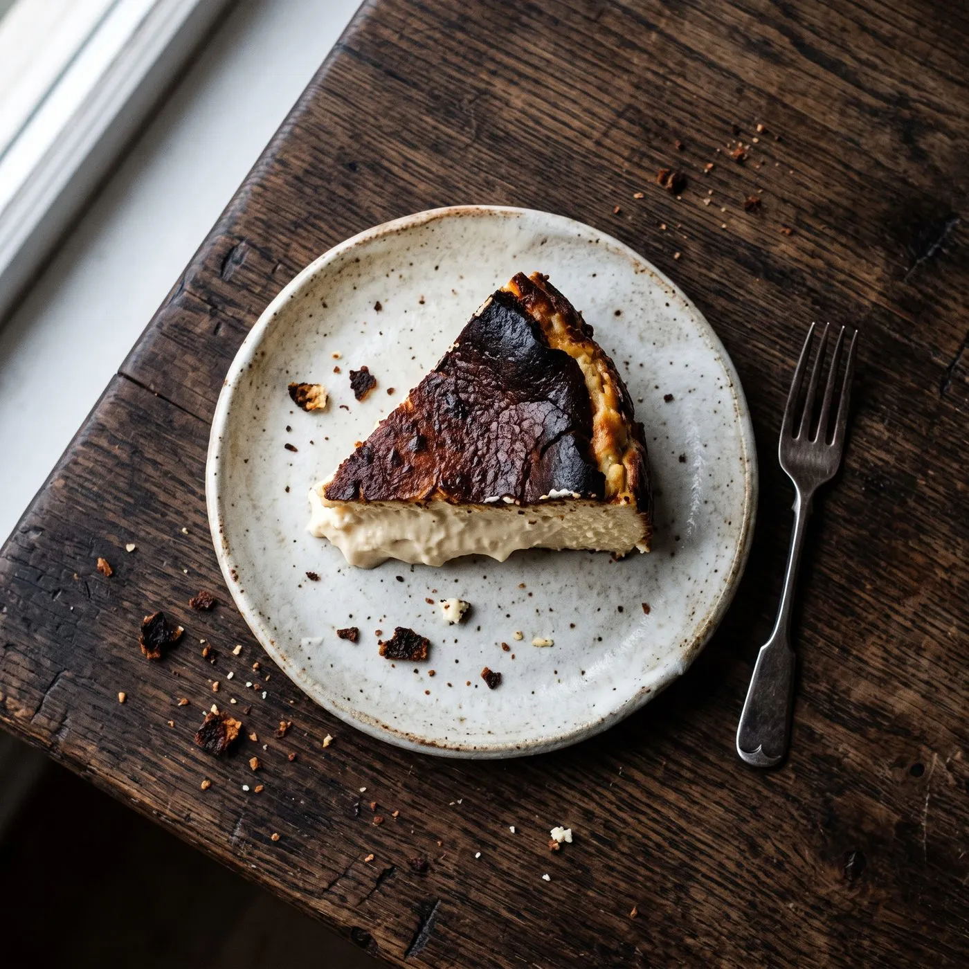 A slice of burnt Basque cheesecake